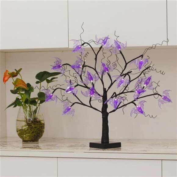 Doolland 21 In Halloween Willow Tree,Halloween Lighted Tree with 24 Purple Bats - Picture 3 of 9